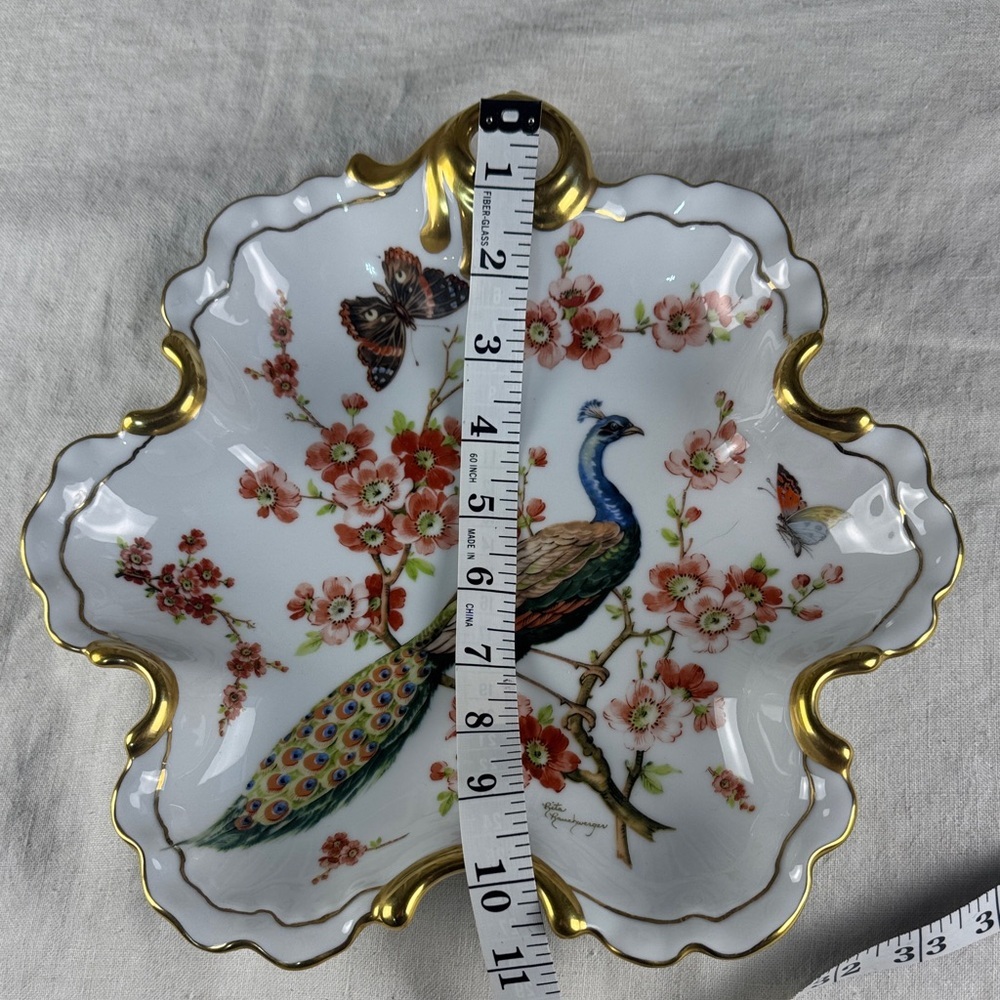 Gold-Trimmed Floral Peacock Serveware Dish - Picture 12 of 16